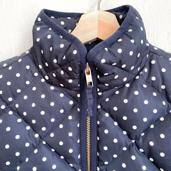 J. Crew Polka Dot Navy White Quilted Puffer Full Zip Down Vest Women’s XS - Picture 5 of 10